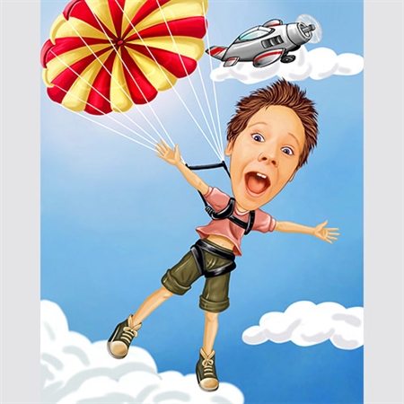 Skydiving Boy Caricature from Photo,by myDaVinci - myDaVinci